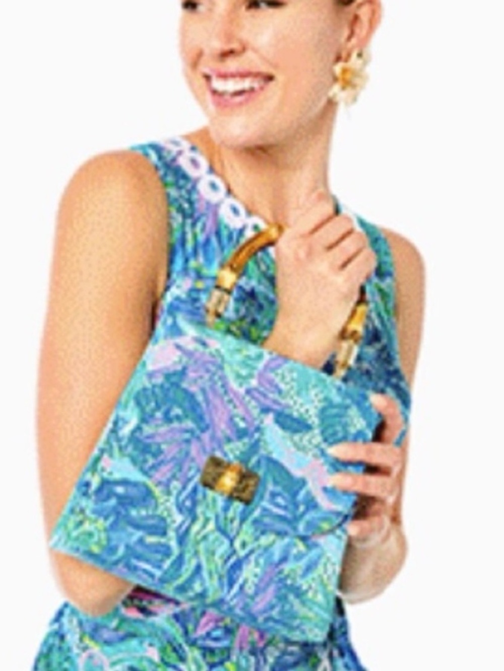 Lilly Pulitzer Saffiano Top Handle Botanical Green Holiday in the Sun Bag NWT